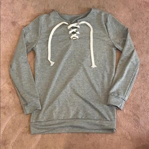 Grey Tie-Up Long-sleeve Shirt